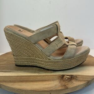 UGG Tawnie Tan Suede Espadrille Wedge Sandals Shoes Women's 8.5